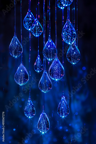 A blue background with water drops hanging from it.