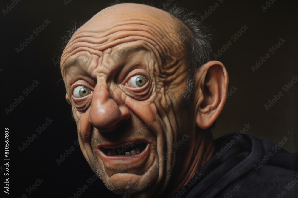 Creepy old man with wrinkled face and bulging eyes Creepy old man with wrinkled face and bulging eyes