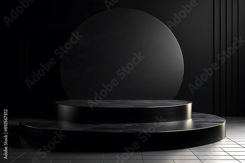  Gold black podium background 3D golden product line stage dark platform wave display. Design podium black luxury gold light scene pedestal presentation showcase event beauty shine object cosmetic 