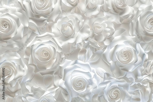 3D white roses intermixed with translucent petals in a seamless pattern, perfect for innovative window film designs or glass etching projects photo