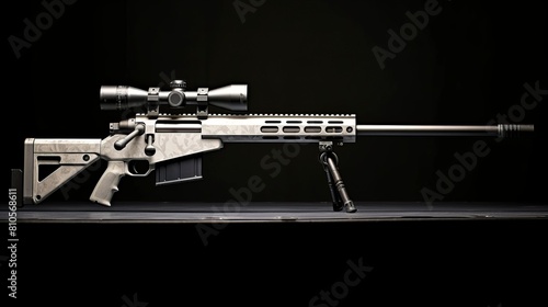 Tactical sniper rifle with scope and bipod photo