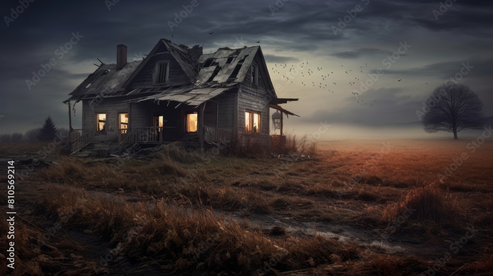 Abandoned old house in a haunting landscape Abandoned old house in a haunting landscape