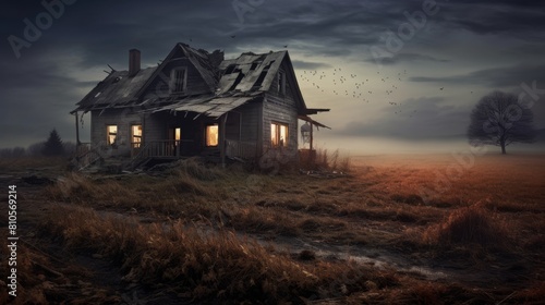 Abandoned old house in a haunting landscape © Balaraw