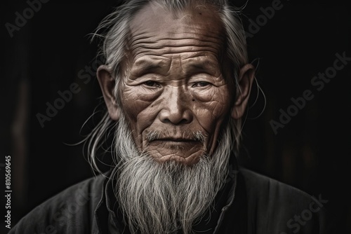 Weathered face of an elderly asian man