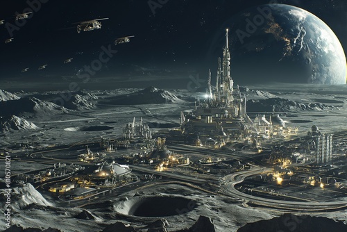 Astronauts Overlooking Futuristic City on Alien World © patpongstock
