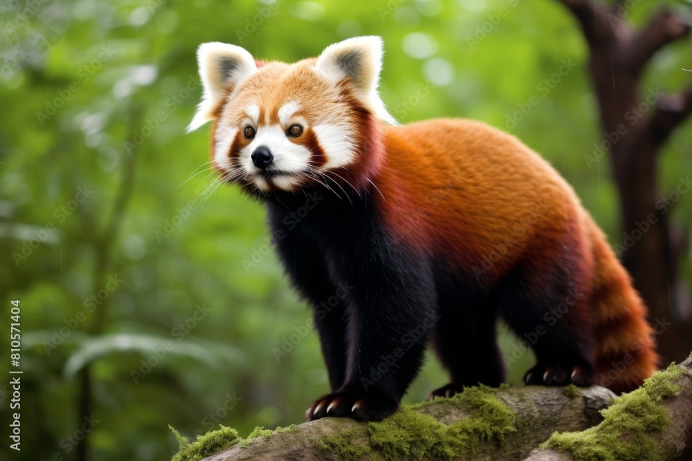 Curious red panda in lush green forest Curious red panda in lush green forest