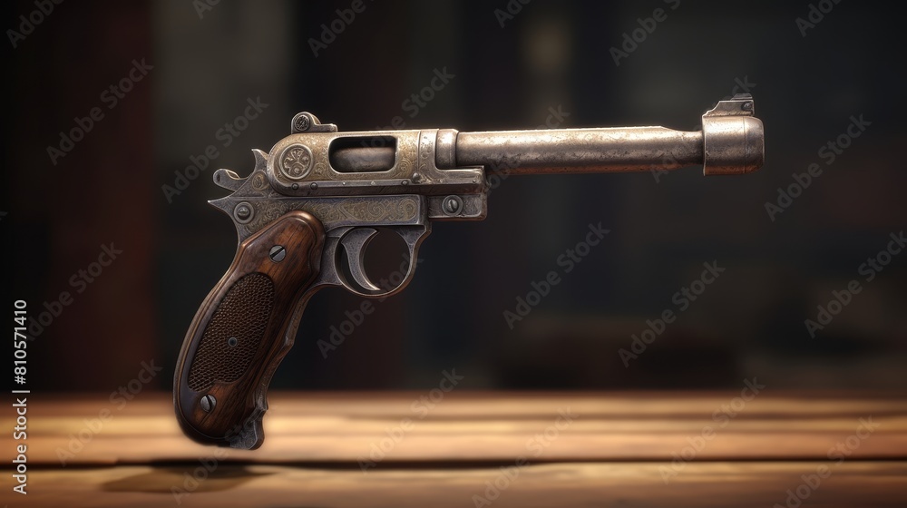 Obraz premium Antique revolver on wooden table