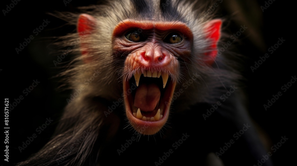 Ferocious monkey with bared teeth