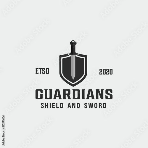sword and shield logo line art simple minimalist vector illustration template icon graphic design
