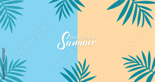 Wallpaper Mural Summer background with tropical leaves. Vector illustration in trendy flat style. Torontodigital.ca