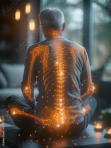 Senior Man with Visualized Spine and Joint Health