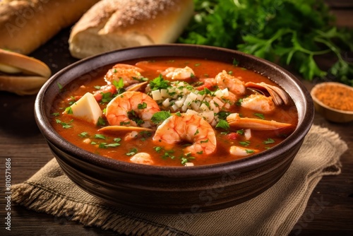 Delicious shrimp soup with vegetables and herbs