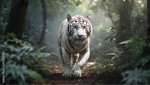 beautiful white tiger in the forest  close up of a tiger  tiger portrait  made with AI generative