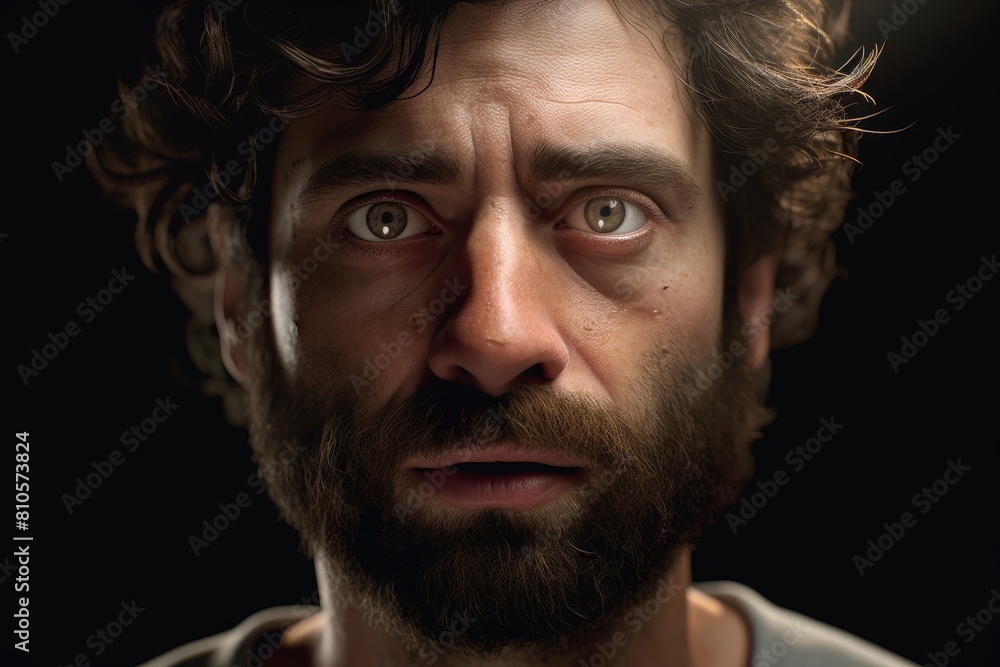 Intense bearded man with piercing eyes Intense bearded man with piercing eyes