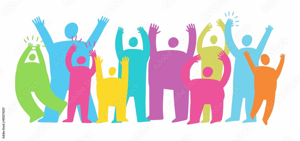 Fototapeta premium An illustration of a group of cheerful people, hand-drawn in the style of doodles and minimalism.