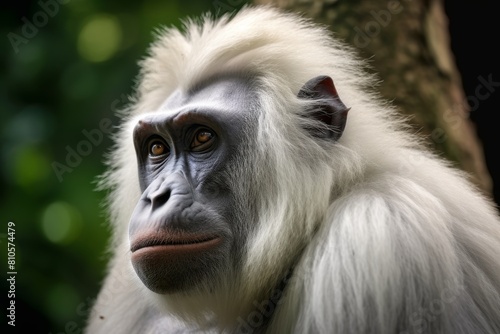 close-up portrait of a majestic white-coated primate