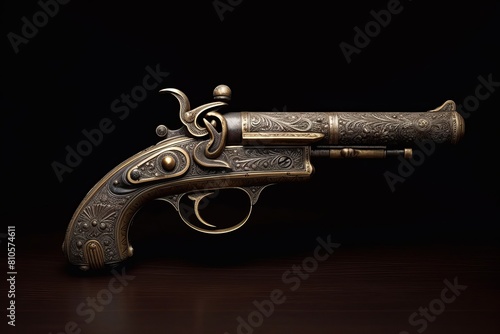 Ornate antique pistol with intricate engraved design