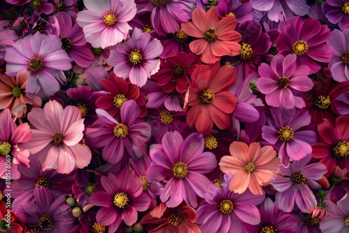 Close-Up of Vibrant Purple Flowers  Dense Floral Background with Blossoming Petals 