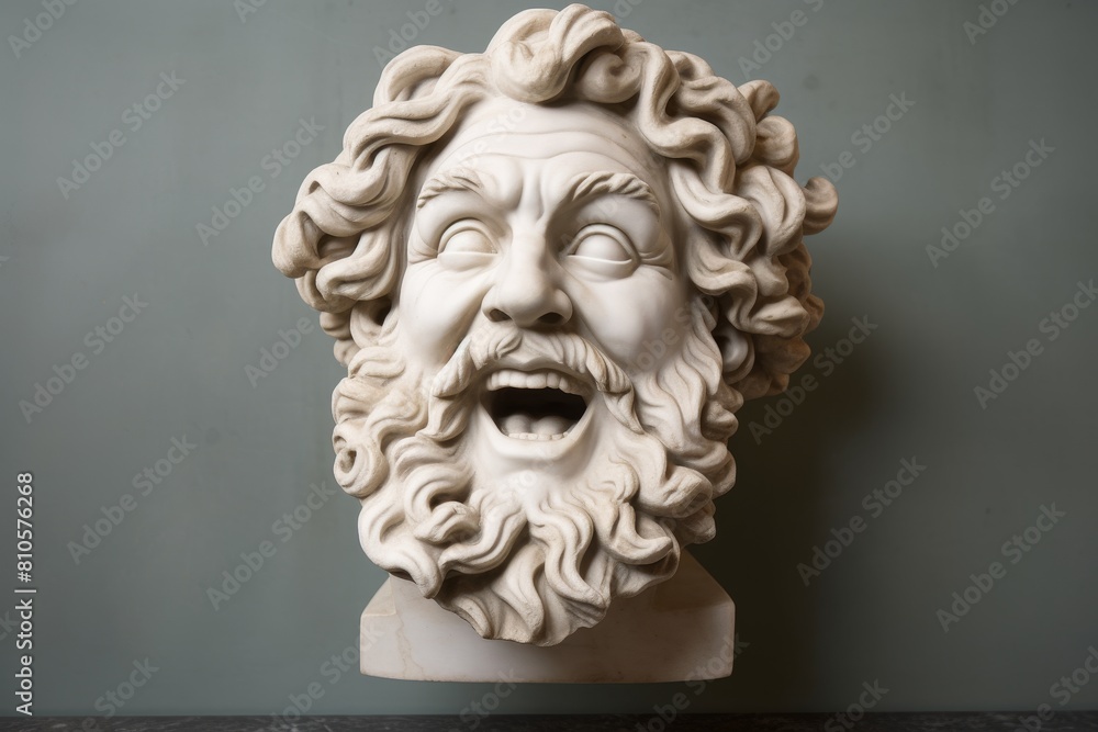 Dramatic ancient greek sculpture of a screaming man