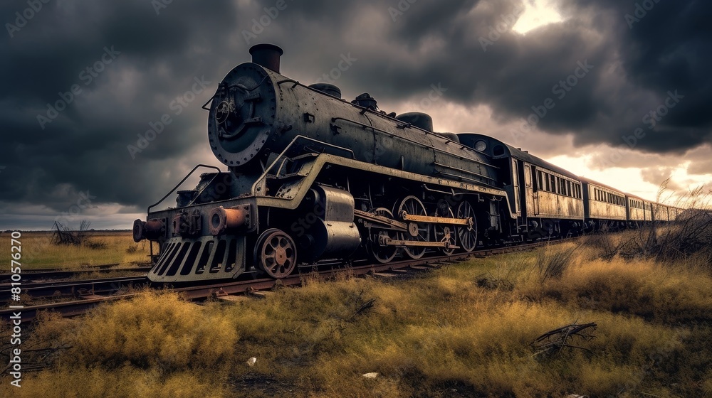 Fototapeta premium Vintage steam locomotive on the tracks