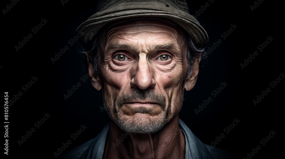 Weathered man with intense gaze Weathered man with intense gaze