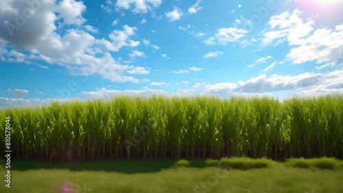 Cultivating Biofuel Crops such as Corn, Sugarcane, and Switchgrass to Produce Renewable Fuels. Concept Biofuel Crops, Corn Cultivation, Sugarcane Harvesting, Switchgrass Planting photo