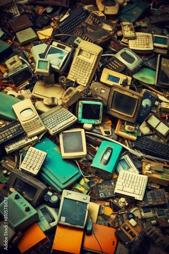 Pile of old and discarded electronic devices