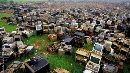 Wallpaper Mural Abandoned electronic waste dump in a grassy field Torontodigital.ca