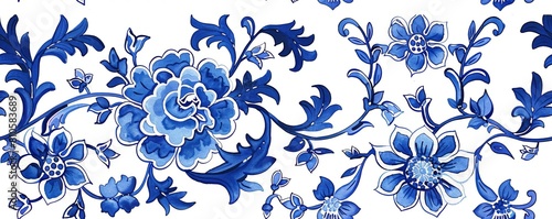 Watercolor Seamless pattern with blue and white