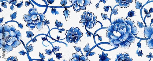 Watercolor Seamless pattern with blue and white