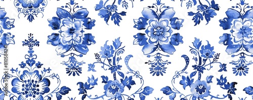 Watercolor Seamless pattern with blue and white photo