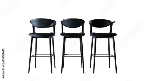 Three black chairs with modern shapes stand against a translucent background. Revealing modern furniture designs on AI-generated translucent backgrounds. PNG