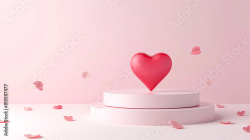 Valentine background in pink color with hearts and a podium stage photo