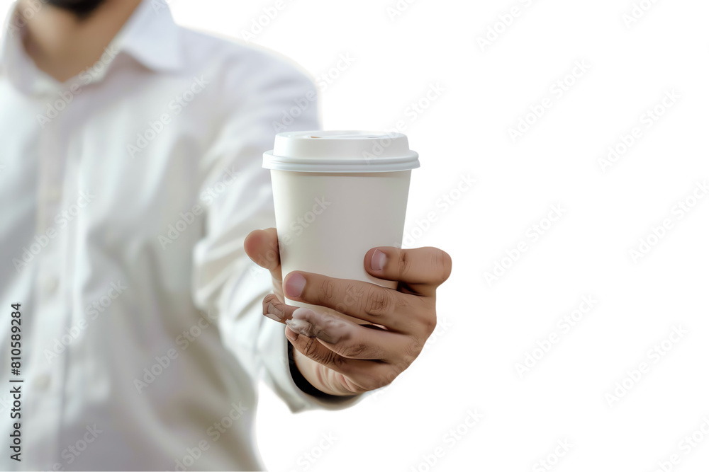 Person holding a glass of milk and a cup of coffee while a man holds another glass of milk Person holding a glass of milk and a cup of coffee while a man holds another glass of milk