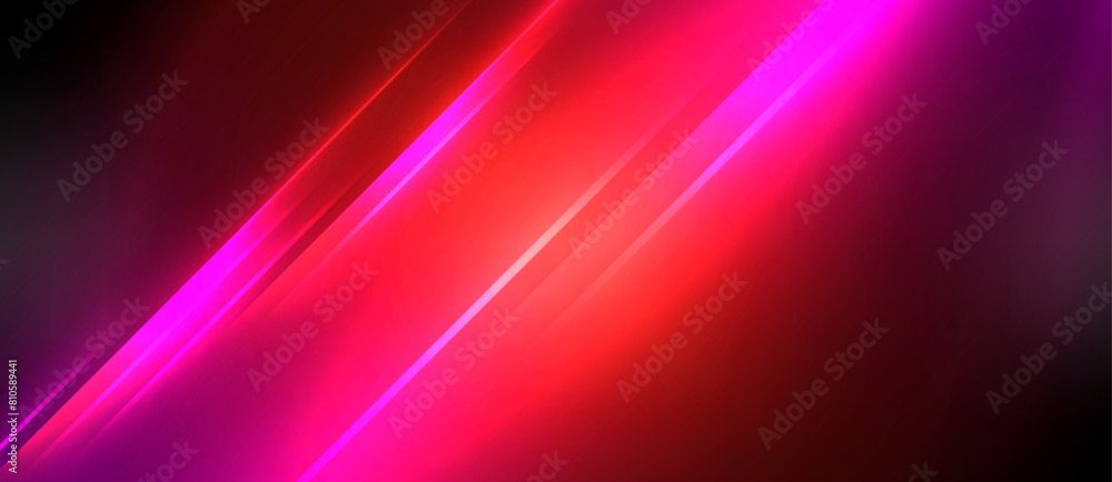 A vibrant pink and red light beam illuminates a dark backdrop, creating a colorful visual effect reminiscent of electric blue, magenta, and violet hues