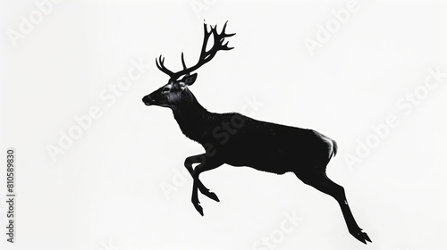 Silhouette of jumping deer on white background