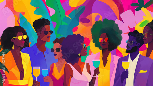 Colorful Cocktail Party with Stylish Young People