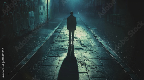 silhouette lonely men at night and city background