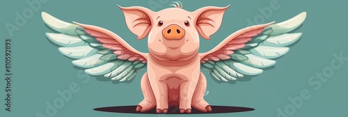 Pig with wings flat design top view fantasy theme cartoon drawing Complementary Color Scheme, photo