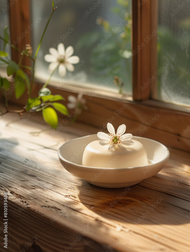 Minimalist Vanilla Panna Cotta by Window