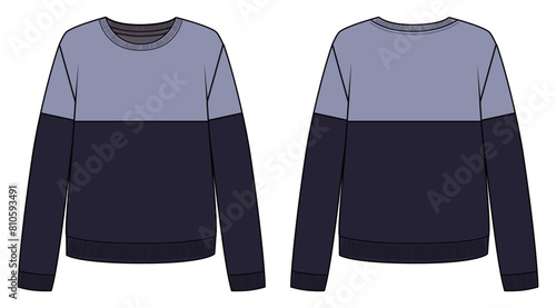 Women's sweatshirt , Fashion Flat Sketch Vector Illustration, CAD, Technical Drawing, Flat Drawing, Template, Mockup.