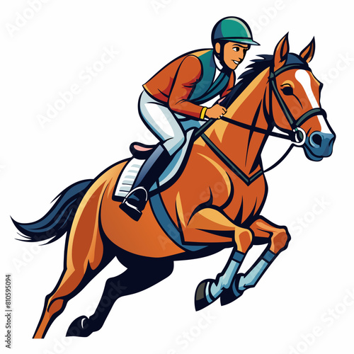 Horseback riding jockey colorful watercolor illustration 