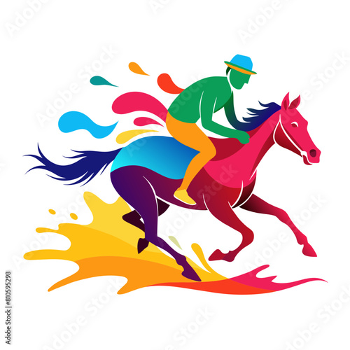 Horseback riding jockey colorful watercolor illustration 