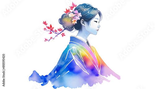 着物を着た女性の水彩画