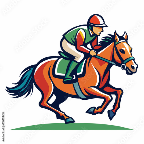 Horseback riding jockey colorful watercolor illustration 