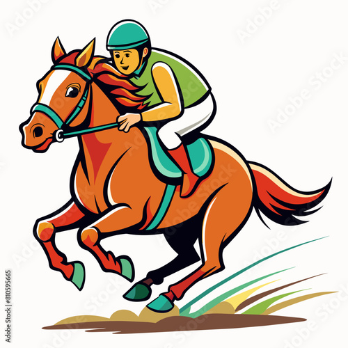 Horseback riding jockey colorful watercolor illustration 