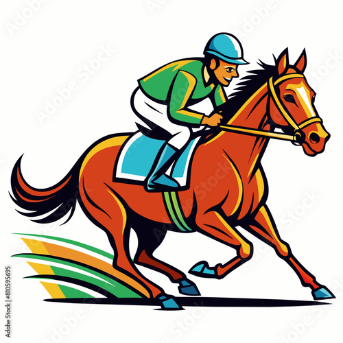 Horseback riding jockey colorful watercolor illustration  © amanmalik