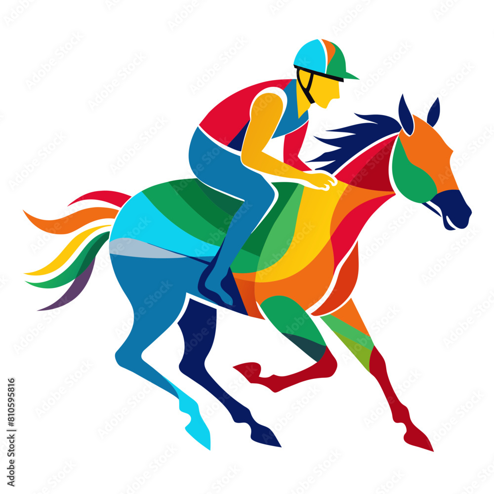 Horseback riding jockey colorful watercolor illustration
