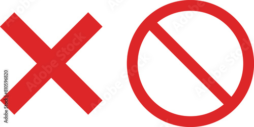 Cross and stop mark icon set . cross and forbidden icons isolated on white background . Restrict entry ban prohibition and delete icon . Vector illustration