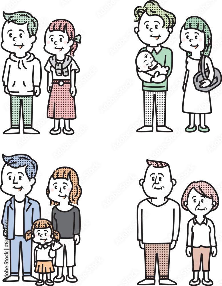 いろいろな世代の家族のイラスト いろいろな世代の家族のイラスト
